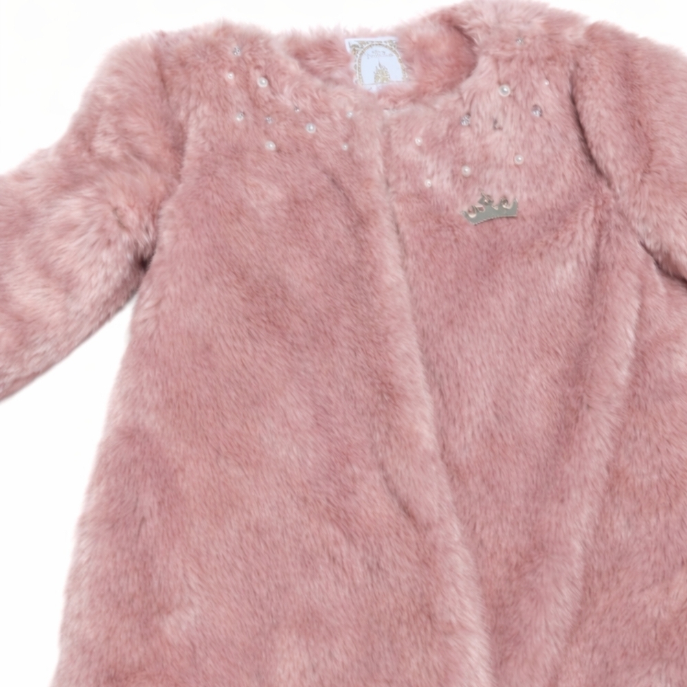 Disney Princess Pink Faux Fur Jacket with Pearl Accents